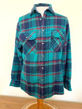 80's  Plaid Flannel Shirt Jacket - Saugatuck Dry Goods - Small